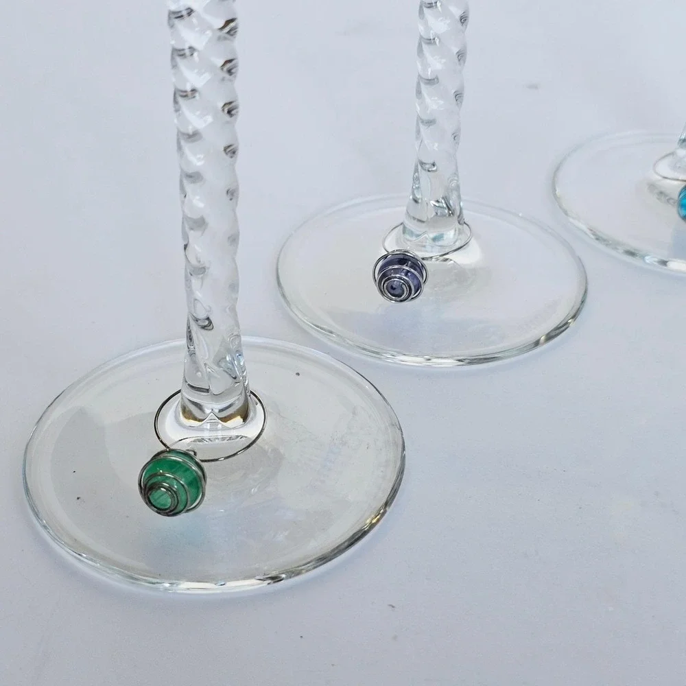Vtg Cristal D'Arques Sophia Twist Stem Wine Water Glasses w/Charms Set 6 - 1518